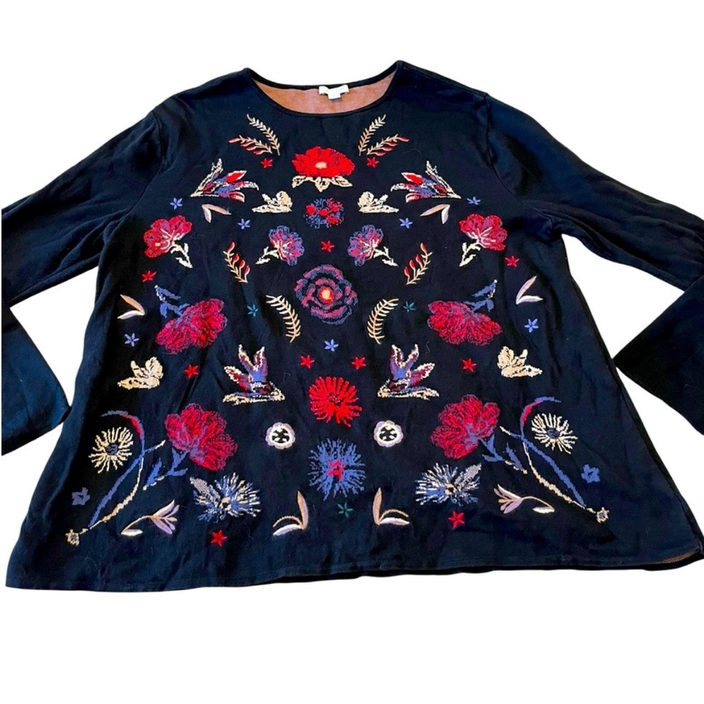 JJILL Floral Embroidered Black Knit Sweater XL - Picture 2 of 13